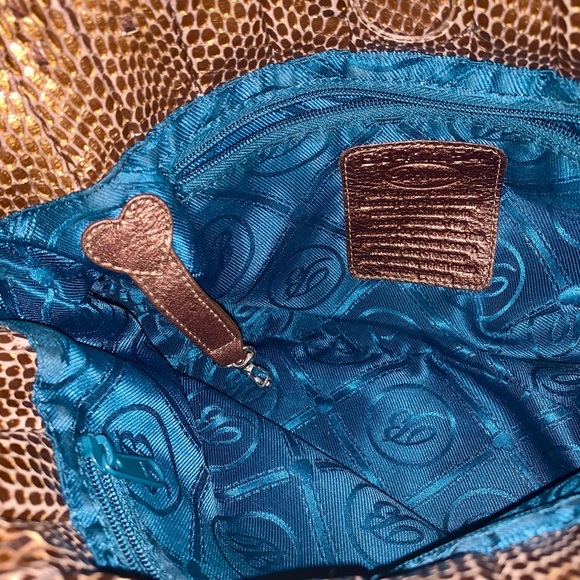 BRIGHTON Golden Bronze Leather Mock Snake Skin Shoulder Bag Purse mobwife style - Picture 5 of 10